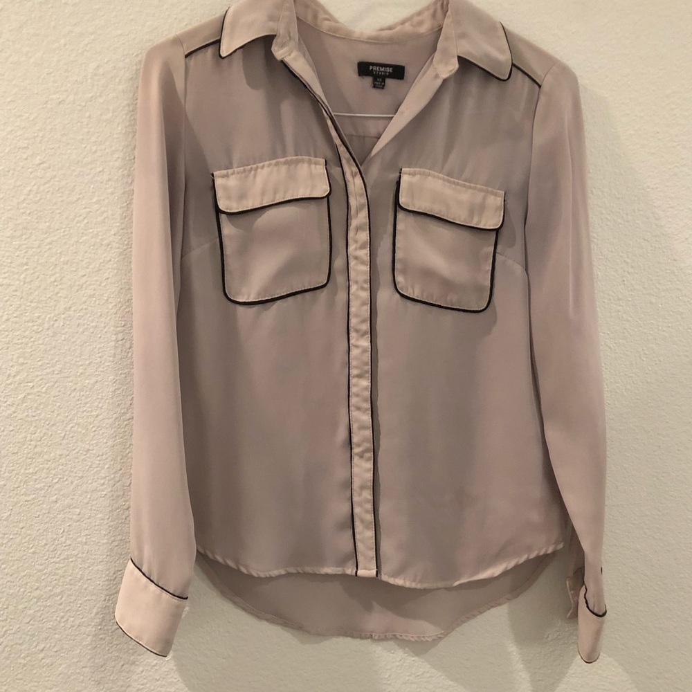 Long sleeve cream and black blouse